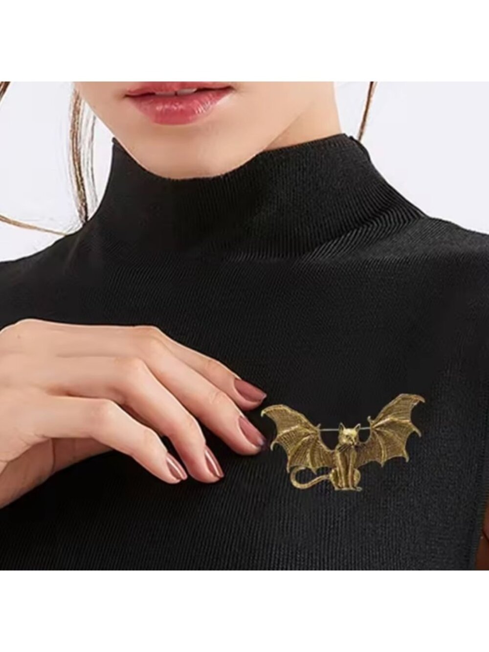Gothic Bat Cat Brass Brooch - Picture 7 of 14